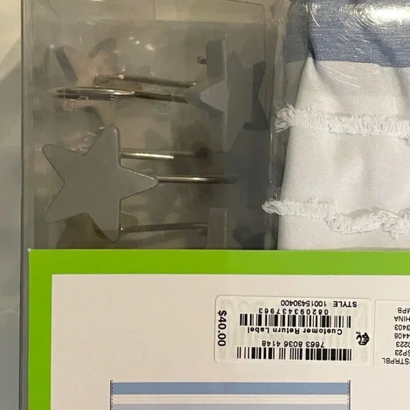 Charter Club Kids blue striped Shower Curtain W/Star shaped Hooks, 13 piece set - Picture 8 of 12